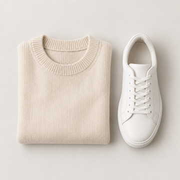 Cream sweater and white sneaker